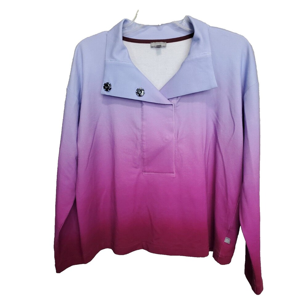T By Talbots Snap Placket Ombre Pullover Sweatshirt Size LP Athleisure
